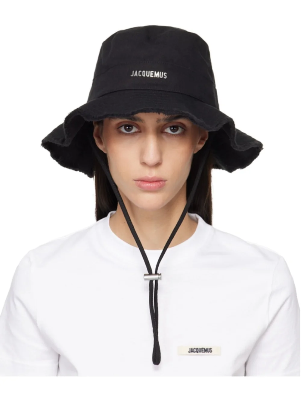 Jacquemus Le Bob Artichaut Black Frayed Bucket Hat Cotton Twill Sz 58 Unisex